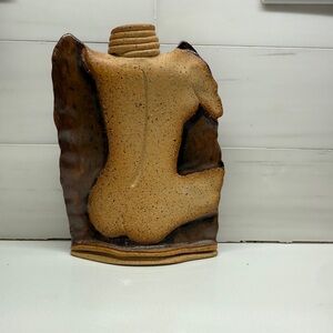 Abstract Tan and Brown Pottery Bud Vase